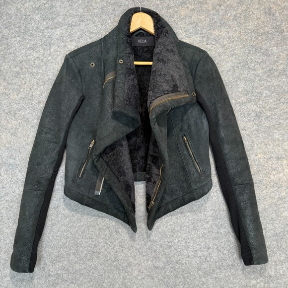 Veda Jackets & Blazers - Veda 100% Shearling Leather Fur Moto Jacket Womens Small Motorcycle Designer Zip
